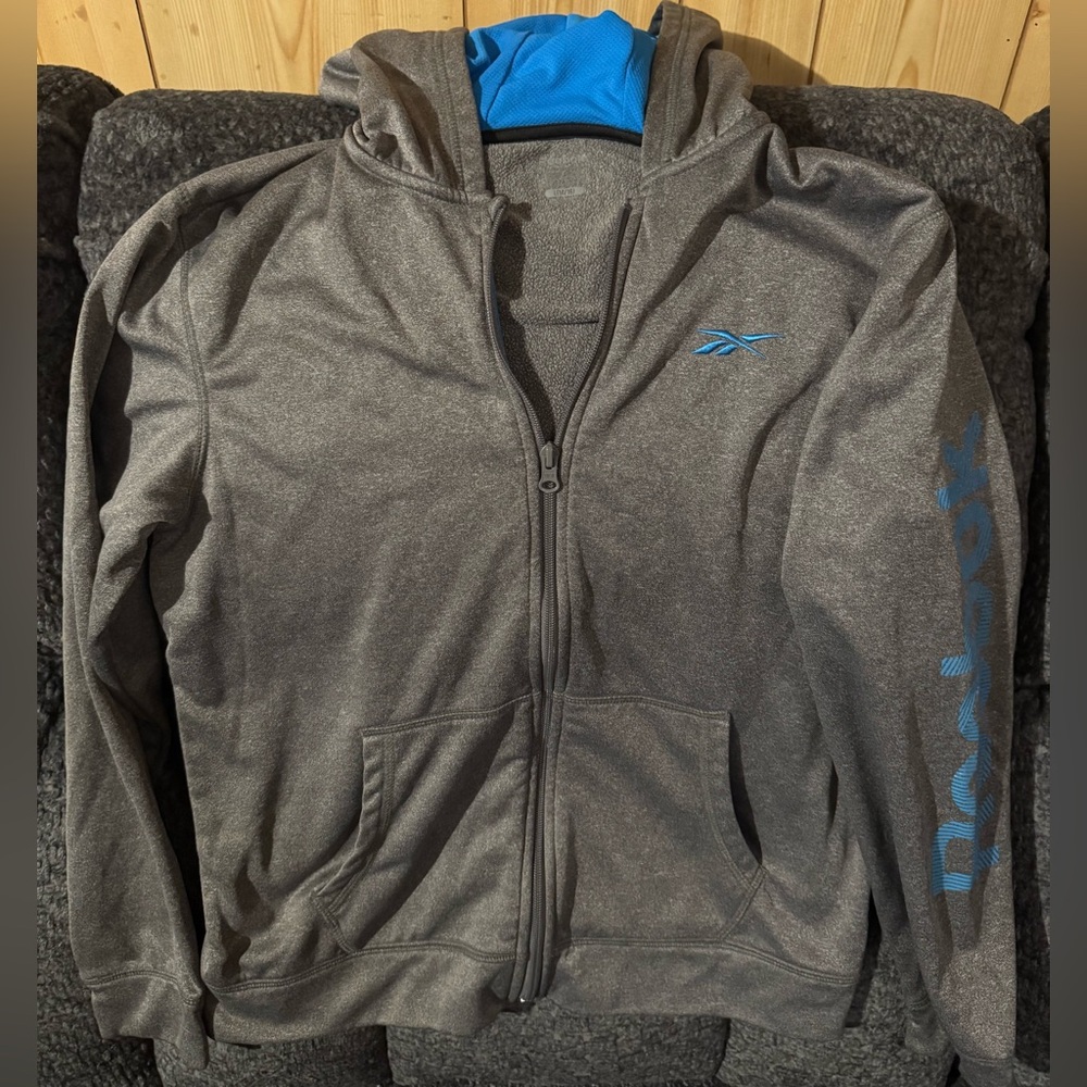 Reebok Boys Hoodie Gray and Blue Kids Size Large 14/16 Athletic Play Clothes